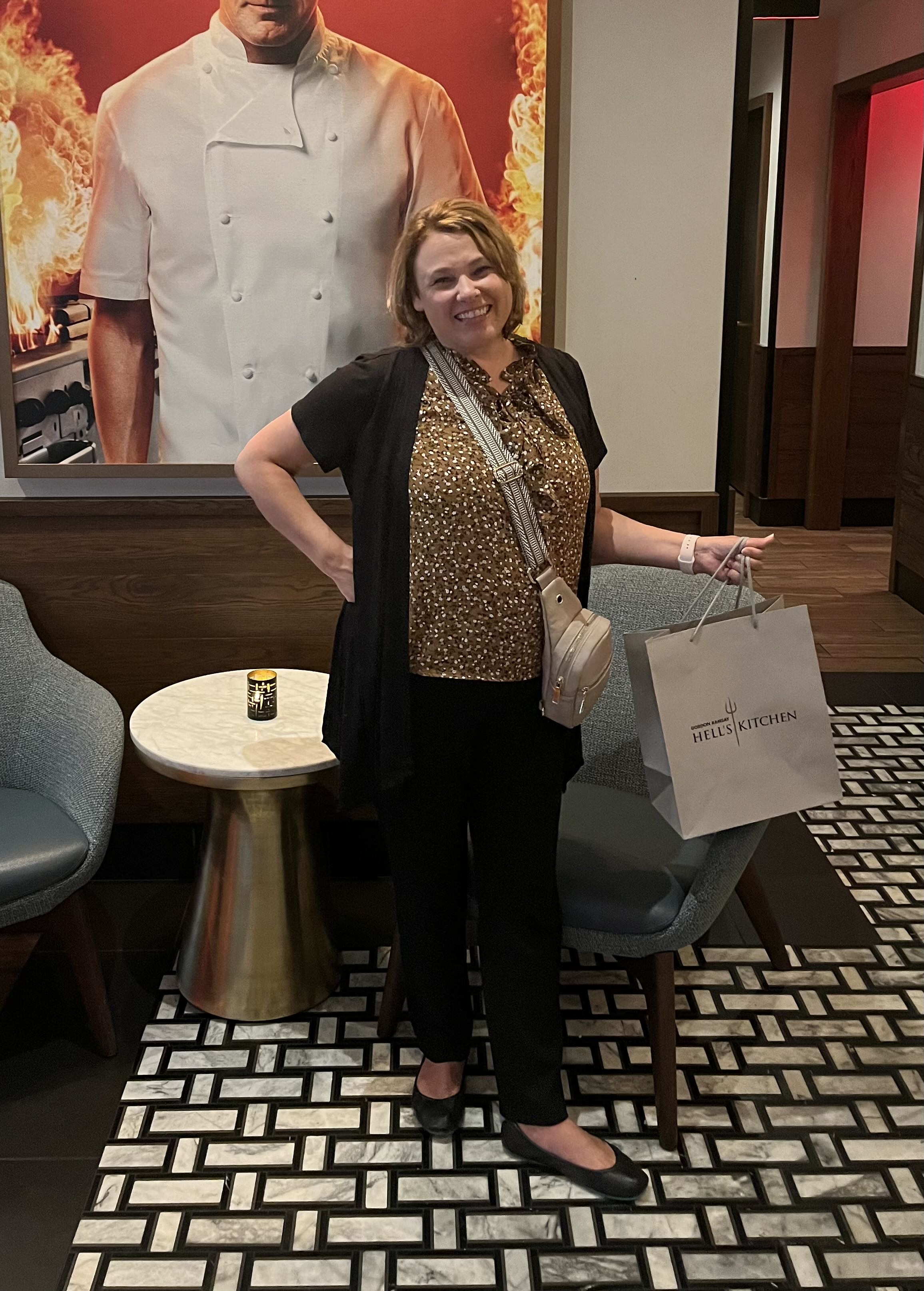 My mom at Gordon Ramsay's Hell's Kitchen restaurant in Las Vegas.